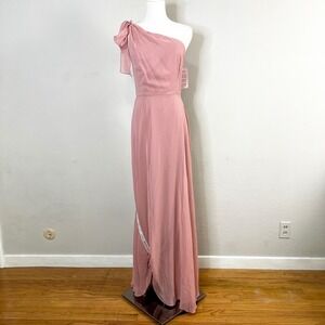 After Six 1561 Desert Rose Chiffon One Shoulder Bridesmaid‎ Formal Dress Size 6